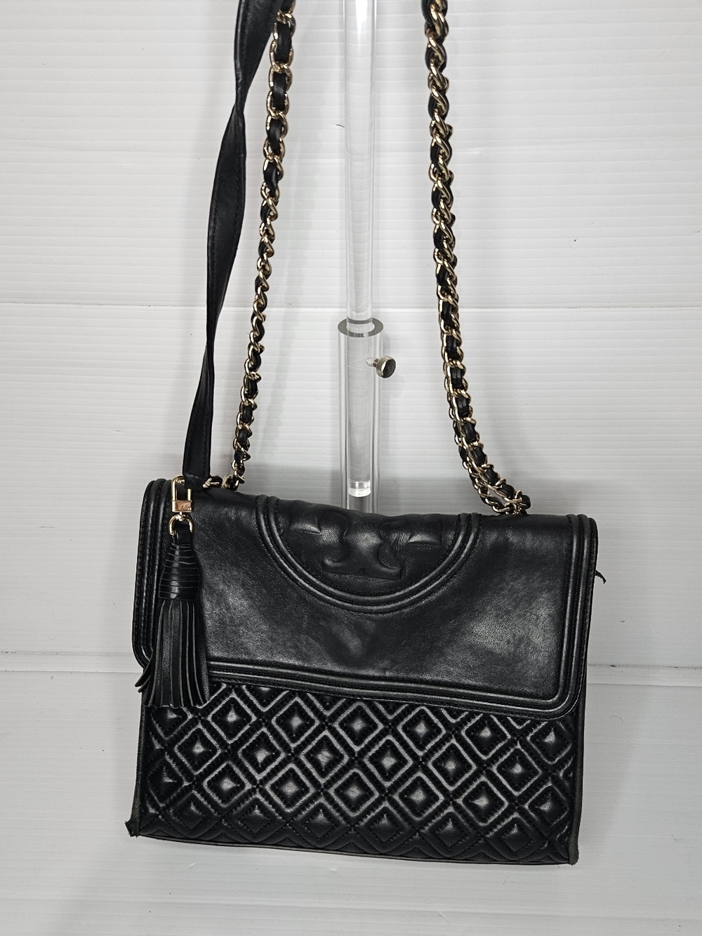 Tory Burch Fleming Black Quilted Leather Chain Shoulder/Crossbody Bag